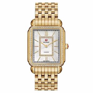 NEW MICHELE DECO II MID-SIZE DIAMOND GOLD-TONE MOP DIAL WATCH MWW06I000007