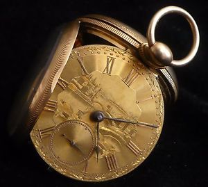 ANTIQUE  M.I. TOBIAS 18K GOLD DETACHED LEVER FUSEE POCKET WATCH SWING OUT CASE