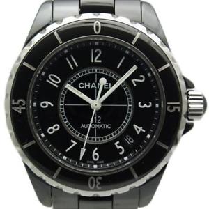 Pre-owned CHANEL H0685 J12 Black Ceramic SS Automatic Black Dial Mens Watch, PD