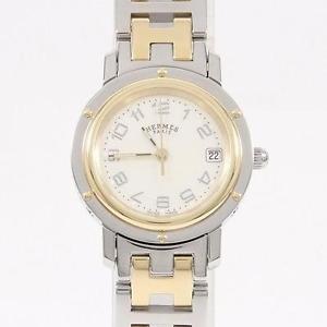 Authentic HERMES CL4.220 Clipper nacre Gold & Steel Quartz  #260-001-611-4425