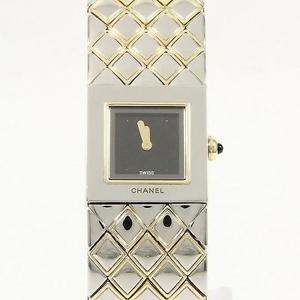 Authentic CHANEL H0475 Matelasse Gold & Steel SSxYG Quartz  #260-001-456-8275