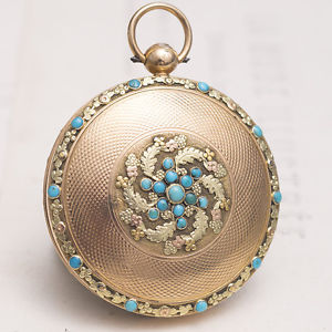 Antique Solid 18k GOLD TURQUOISE Verge Fusee Pocket Watch Montre Coq Spindeluhr