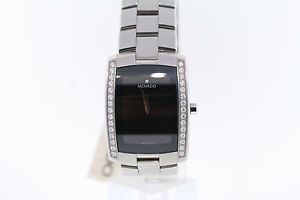 Men's Movado 0605469 Eliro Diamond Accented Black Dial Stainless Steel Watch