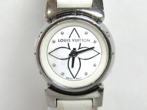 Auth Louis Vuitton Steel Leather Tambour Bijou Ladies Quartz Wrist Q151C