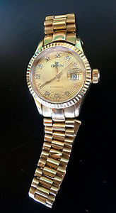 President Day Watch 18k Solid Gold Ladies Croton Diamond Dial As Is not working