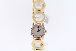 Ladies Movado Ono 0605822 Diamond Bezel Mother of Pearl Gold Bangle Watch