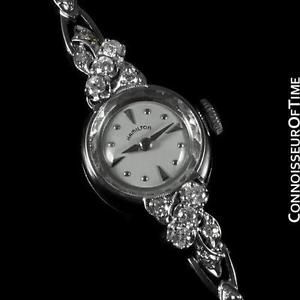 1960's Vintage Ladies HAMILTON Watch - 14K White Gold & Diamonds
