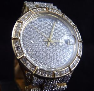 Geneva 18K Gold Iced Watch 25 CT Diamonds Blinged Out Day Date