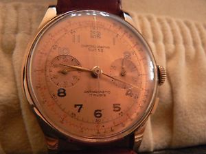 Vintage rare Wonderful 18K solid Rose back case gold Chronographe Suisse Chronog