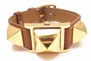 HERMES MEDOR TAN LEATHER GOLD HARDWARE LADIES WATCH, 1995