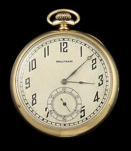 FINE QUALITY WALTHAM 14K YELLOW GOLD 17 JEWEL POCKET WATCH c1915