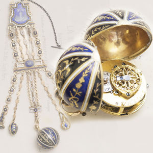 STUNNING Miniature GENEVA BALL - ENAMEL GOLD Verge Fusee Pocket Watch +CHATELAIN