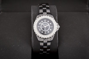 Chanel J12 black watch with diamond bezel