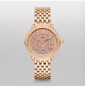 NEW MICHELE SEREIN 16 DIAMOND ROSE GOLD PINK DIAMOND DIAL WATCH MWW21B000066