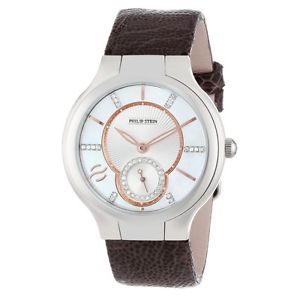 Philip Stein Womens 41-DMOPRG-OCH Round Diamond and Rose Gold Accent Dial Chocol