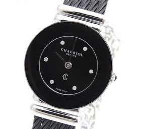 Pre-Owned CHARRIOL 028BN Saint Tropez 6P Zirconia Ladies Black Quartz Watch, MD