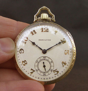 14K SOLID GOLD Antique HAMILTON USA 916 12s ART DECO POCKET WATCH MEN