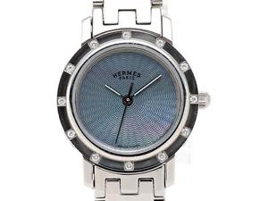 Auth HERMES Stainless Steel Clipper Nacre Watch CL4.230/2735926 Quartz Ladies