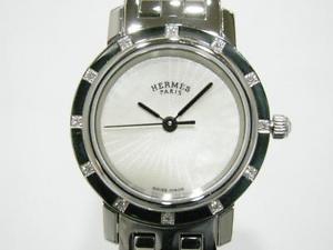 Auth HERMES Stainless Steel Clipper Nacre Watch Womens Quartz White
