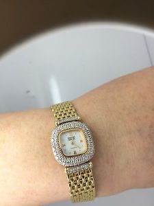 14 K Solid Gold Cristian Geneve Quartz Lady Diamond Watch 