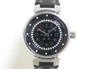 Auth LOUIS VUITTON Stainless Steel Diamond Tambour Disc Amarante Watch