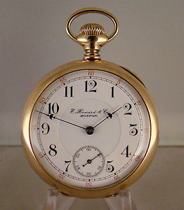 ANTIQUE E.HOWARD SERIES XII 14k SOLID GOLD OPEN FACE SPLIT PLATE POCKET WATCH