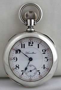 Hamilton Watch Co. Sterling Silver Antique Open Face Pocket Watch - Year 1908