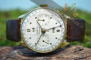 Angelus 18kt. Gold Chronodato Chronograph von 1941, WIE UNGETRAGEN, Service 2016