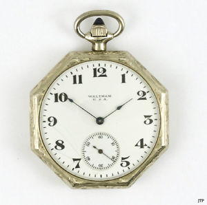 FINE QUALITY WALTHAM 14K WHITE GOLD POCKET WATCH c1917