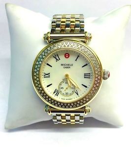 NEW Michele Two Tone Gold Silver Diamond Caber Ladies Watch MWW16A000066 NIB Box