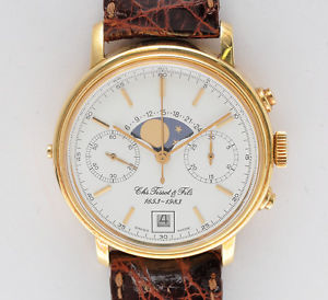 Tissot 18k vintage gold chronograph & moon phases Valjoux 7734 new in box