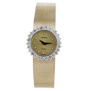 Movado 14K Yellow Diamond Dial & Diamond Bezel Woven Bracelet Vintage