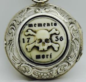 MUSEUM MEMENTO MORI SKULL Verge Fusee Oignon Repousse silver pair case watch