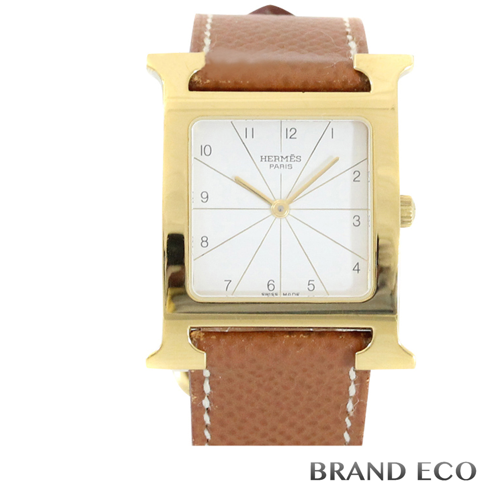 HERMES H watch men's quartz GP/SS x white letter Board HH1.501  Z carved genu...