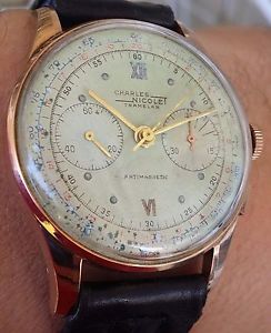 CHARLES NICOLET TRAMELAN 18K GOLD  VINTAGE WATCH 40´S  CAL. LANDERON