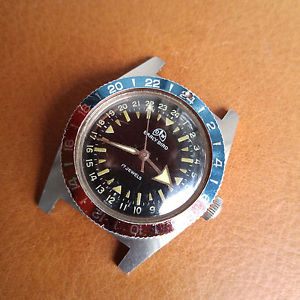 Vintage Ollech and Wajs Early Bird Divers Watch w/Colorful Bezel,Strong Patina