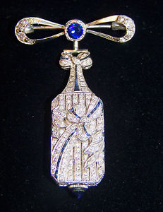 Antique Ferrero SA Platinum 14 White Gold Diamond Saphire Pendant Watch