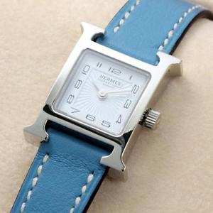 New Hermes H watch TPM HH1.110 (037879WW00) White / Blue SS Leather Ladies,AS