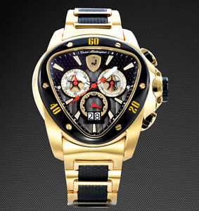 L@@k!! TONINO LAMBORGHINI Spyder 1119 GOLD Chronograph Swiss Watch
