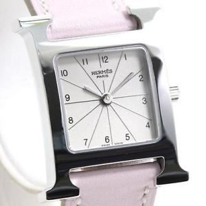 New Hermes H HH1.210.260 / WRP Silver / Pale Pink Quartz Leather Ladies Watch,AS
