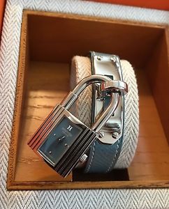 Authentic Hermes Ladies Kelly Stainless Steel Watch With Blue Leather Strap