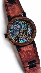 Wooden Mechanical Wrist Watches Skeleton Marquetry Dial, Gold, Nacre, Swiss ETA