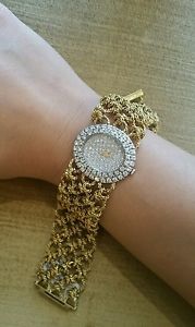 French Bueche Girod Diamond Bracelet Watch 18k Yellow Gold 2.50 ctw- HM1624