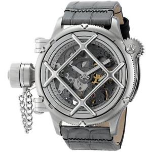 INVICTA MEN'S 54MM GREY CALFSKIN BAND STEEL CASE MECHANICAL ANALOG WATCH 14630