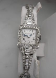 VINTAGE LADIES  PLATINUM DIAMOND HAMILTON  WRISTWATCH 17JEWELS  GOLD BAND