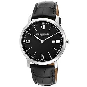 Baume  and  Mercier Mens Classima Black Dial Black Genuine Leather