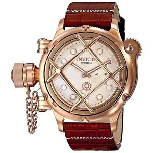 INVICTA MEN'S 52MM BROWN CALFSKIN BAND STEEL CASE MECHANICAL WATCH 16349