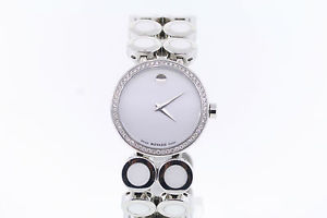 Ladies Movado 0606097 Ona Moda White Ceramic & Stainless Diamond Bezel Watch