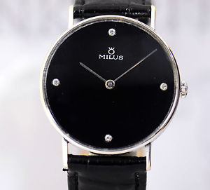 Milus 18K White Gold Diamond Dresswatch Unisex Brillianten Klassik 10-178.08T