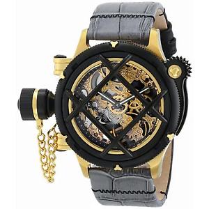 INVICTA MEN'S 50MM GREY CALFSKIN BAND STEEL CASE MECHANICAL ANALOG WATCH 14625